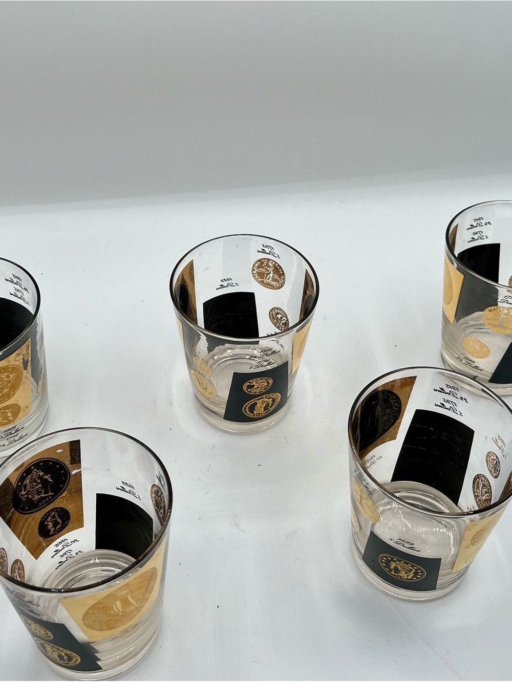mid century cera us gold coin glasses Set Of 5 - Picture 3 of 13